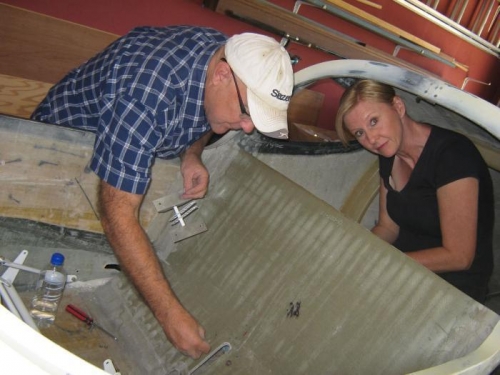 Mark & Andrea fitting the elevator bell crank.