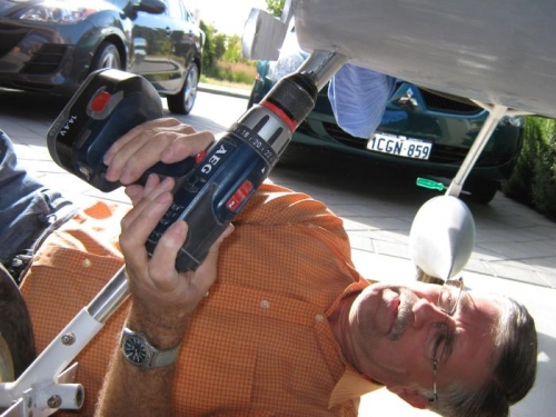 Drilling the fuselage to take the hinge pin.