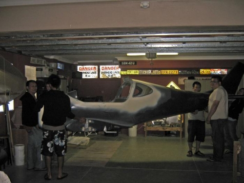 Spinning the plane to make more space in the hangar (garage!)