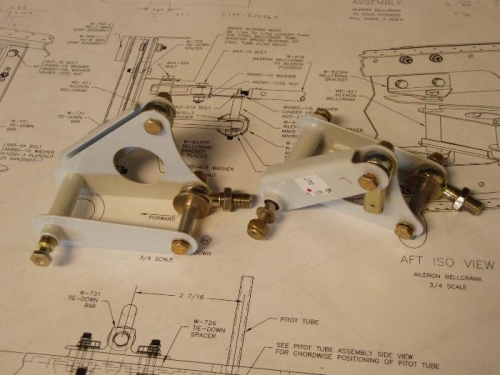 Bellcranks assembled on bench