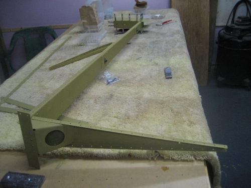 Rudder Spar, Horn, Reinforcement Plates, Plate Nuts, and Ribs Primed and Assembled