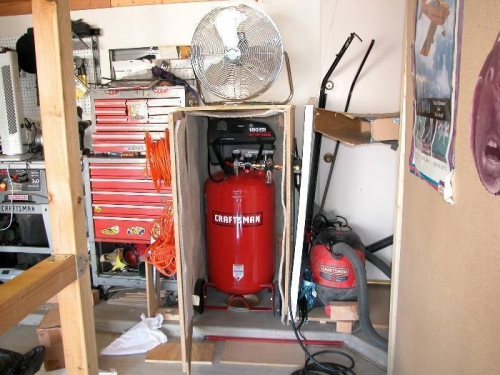 Compressor in noise suppression box.