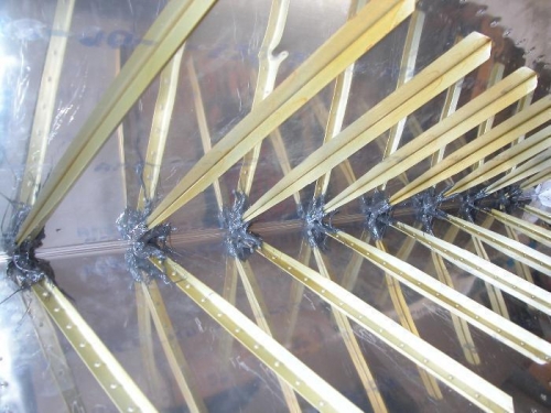 Sealent on rudder stiffners.