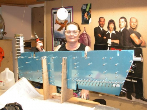 My wife helping match drill.