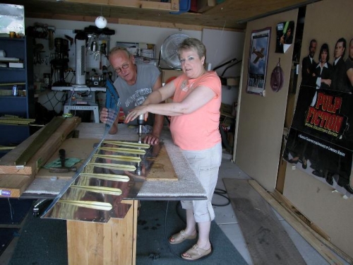 Chris and Alana Cummins helping me rivet the stiffners onto the elevator.