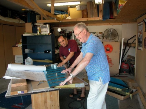 Jack Cawley helping me roll the edges of the rudder
