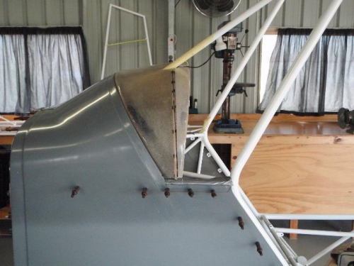 side view of modified glaresheild and plywood panel in place