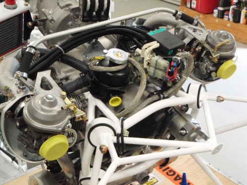 engine mounted on mount and induction manifolds