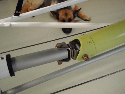 control jackshaft to aft control rod junction...ummm and Storm the sleepy dog !!!