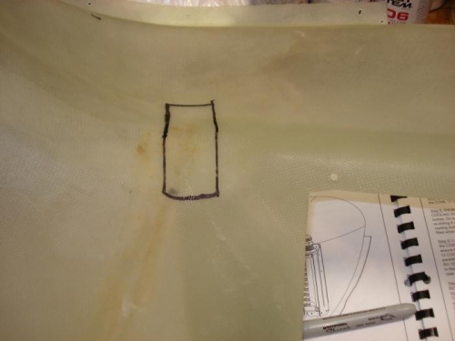 Duct marked for #2 spring bulge cutout.