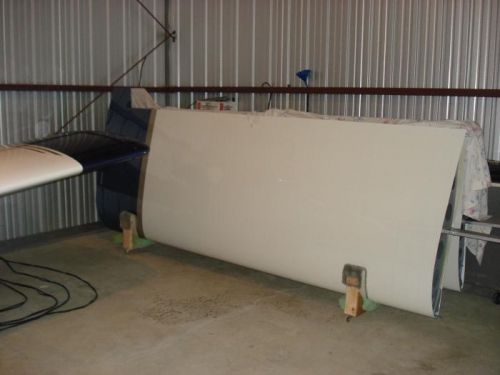 Wings tucked into T hangar.