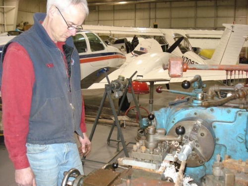 Bill working the lathe.