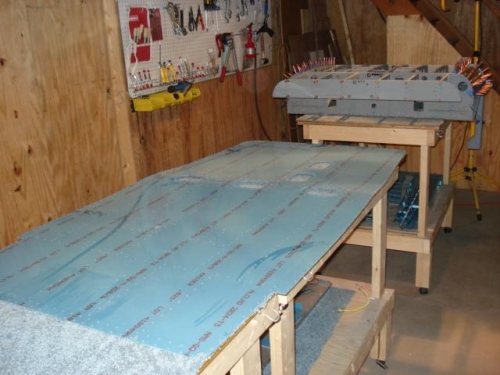 Tables reconfigured for bottom skin work.