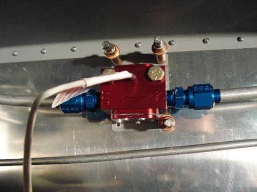 Fuel flow sensor temporarily mounted & plumbed.