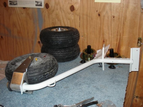 Landing gear parts staged.