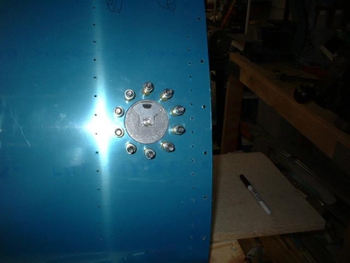 Fuel cap drilled and clamped to the skin