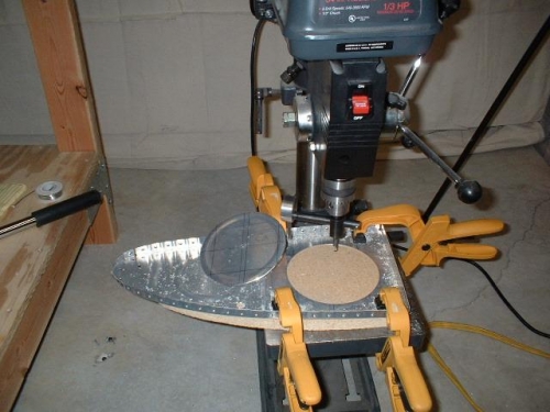 Use fly cutter in drill press to cut access hole