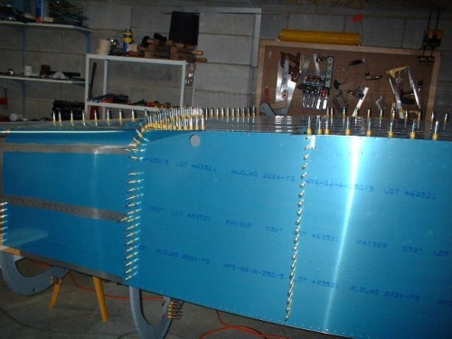 Right side skin bent and clecoed to fuselage