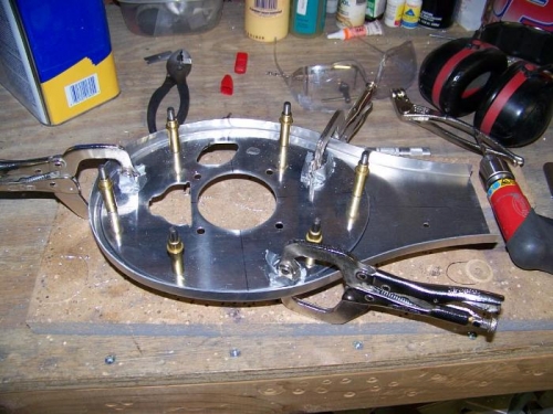 Mount plate unbolted from carb with top plate still clamped in place - Match drill