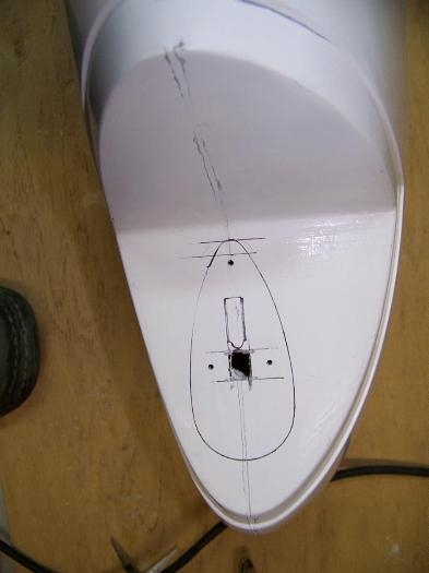 Right wing tip - holes drilled for Whelen position light and base traced