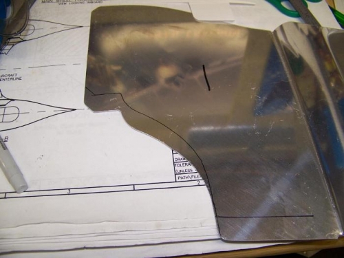 Front left bulkhead marked for trimming using the template slid upwards an inch
