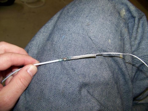 Solder sleeve attached to 20 awg shielded p-lead - left mag