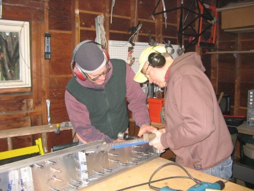 Jeff riveting, me bucking flush rivets