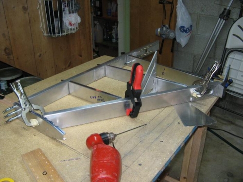 Note lines on table. Used pre-drilled skin as a guide.