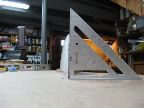 Tip looks vertical from the front.