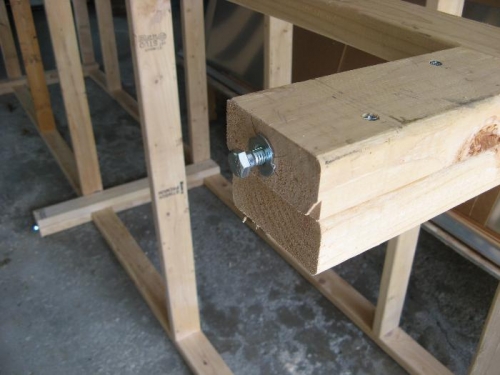 Leveling bolts in table legs