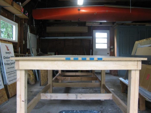 Leveled bench in garage