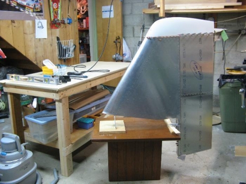 Vertical Tail Assembly complete except final riveting of tip.