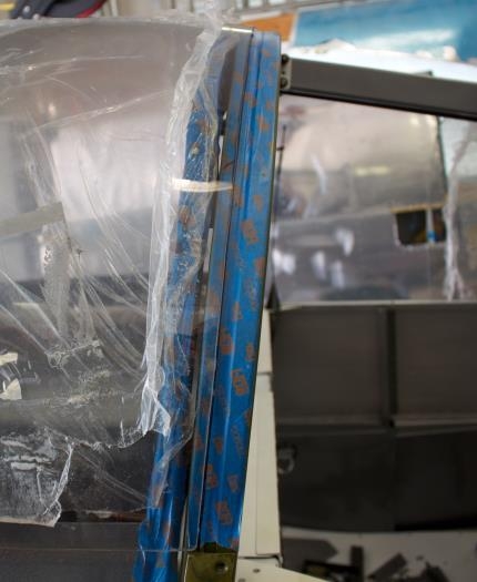 Side view of the marked roll bar line and cut line. Sand the top middle edge 1/32.