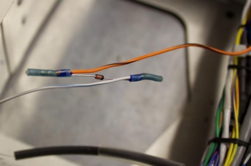 Overlap the solder connections in a Z pattern to strengthen the thin Diode. Then shrink wrap and label