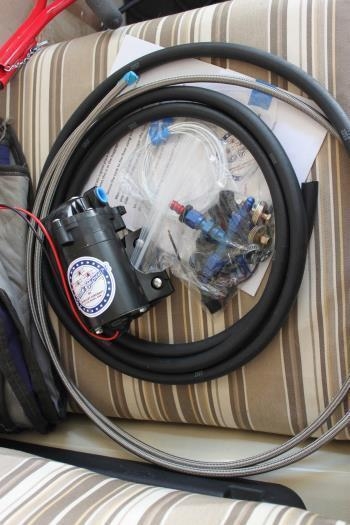 3/8 rubber hose. 1/4 SS FWF lines. Fittings, Strong pump. Wiring. Hardware.