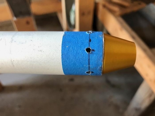 Tube has been cut and I laid out 6 MSP42 holes equidistant (.583 inch) around the tube.