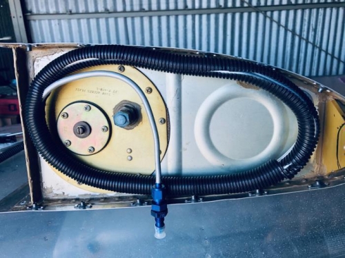 And, thats a wrap for left fuel tank.  Exit coupling is on backwards in this picture.