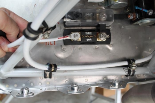 Alternator cable marked for correct clocking at ANL connection.