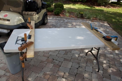 Some old wood clamps on the left and some deep C clamps on the right.