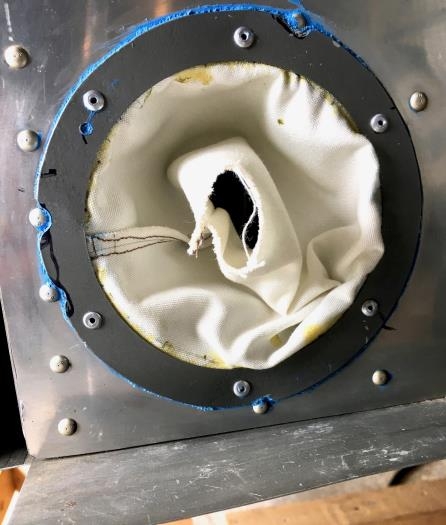 Left wing ready to accept control tube. Had to move one rivet opening for edge clearance.