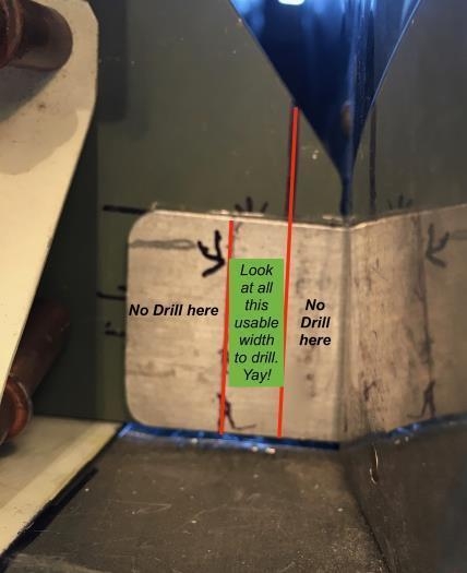 Replacement shows extra room for drilling now (Green area).