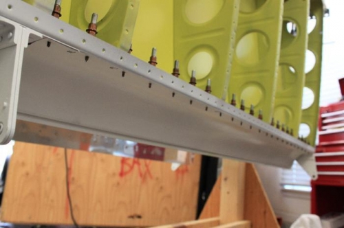 Left wing gap seal clecoed to rear spar