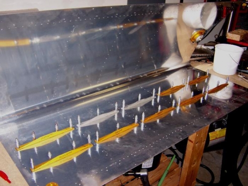 Stiffeners all in place and match drilled to skin.