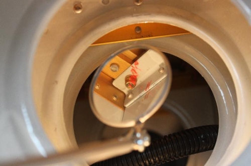 Inspection mirror shows torque seal.  Maybe I should have put the nuts on top of the main spar.