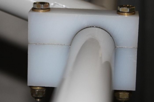 Flap weldment UHMW cut in half and temporarilty bolted to test fit.