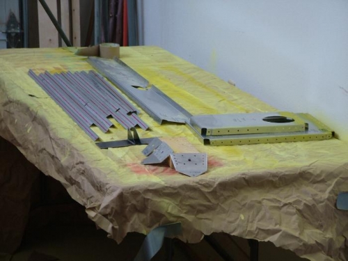 The parts off the bottom skin ready to treat for corrosion.