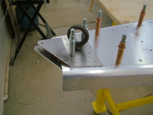 Detail of rear tie down and bottom rudder hinge.
