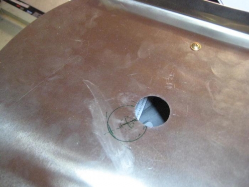 Oil cooler baffle, with extra hole location marked.