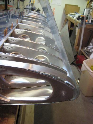 Reinstalling the leading edge skin to get the right bend to the doubler.