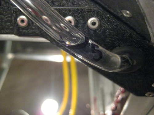 5 gallons is where it starts to show on the sight tube.